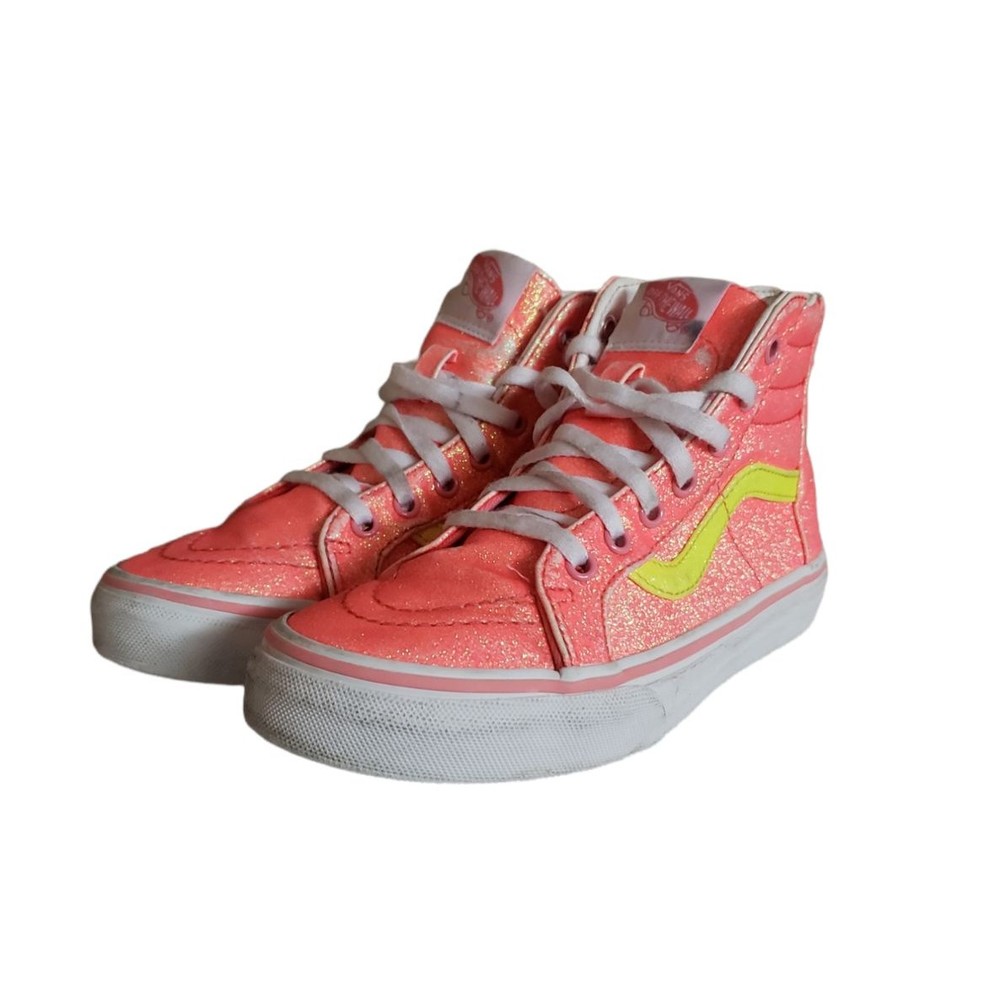 Vans Sk8 Hi Zip (Neon Glitter) Pink True White Sneakers Girls Size 2